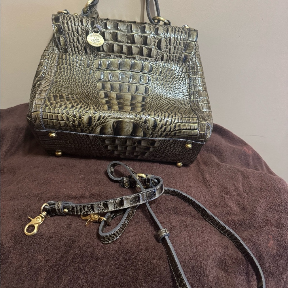 Brahmin Crocodile-Embossed Satchel in Brown, Melbourne
